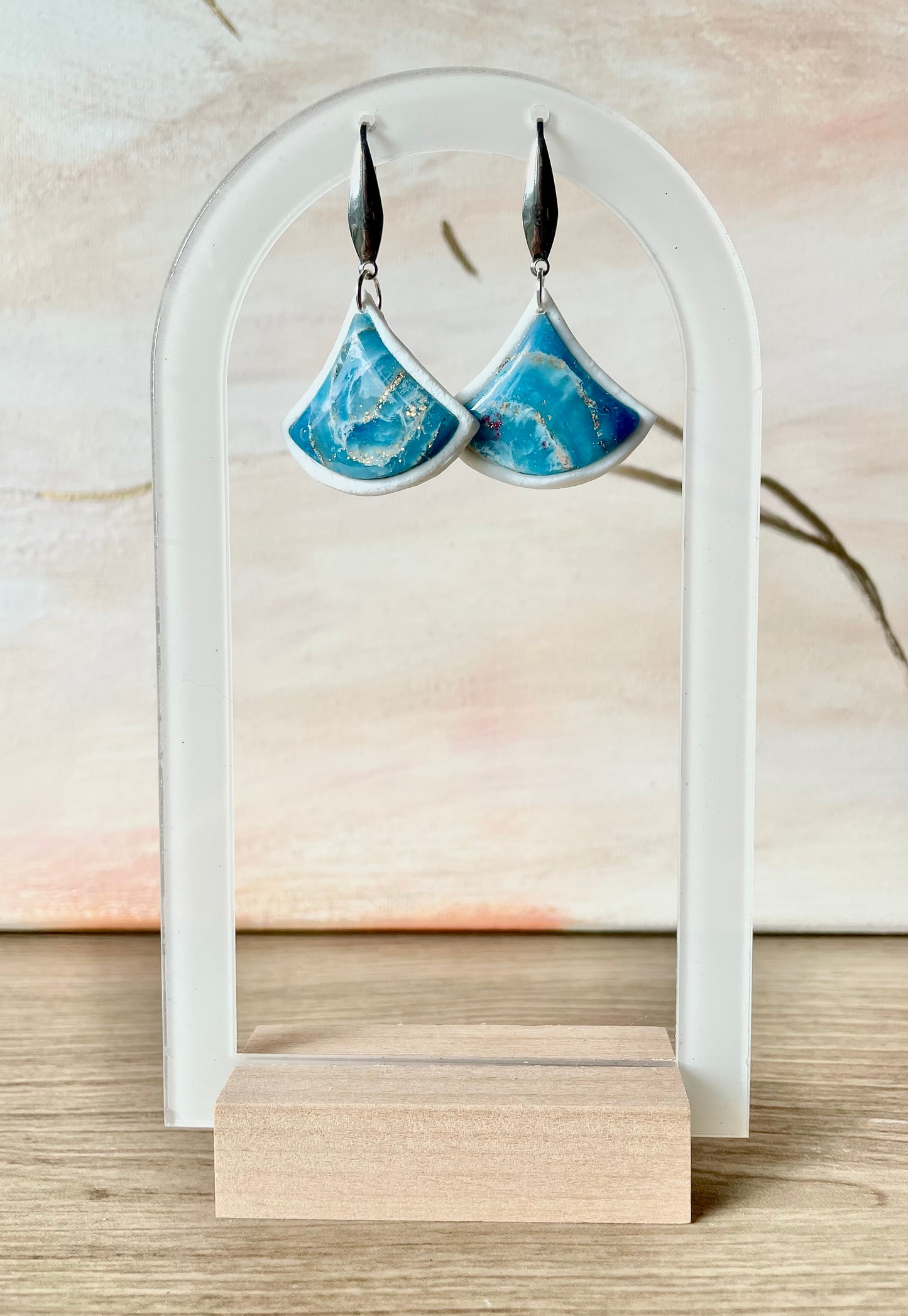 Boucles d’oreilles avec fake stone azur pendants seigaiha ~