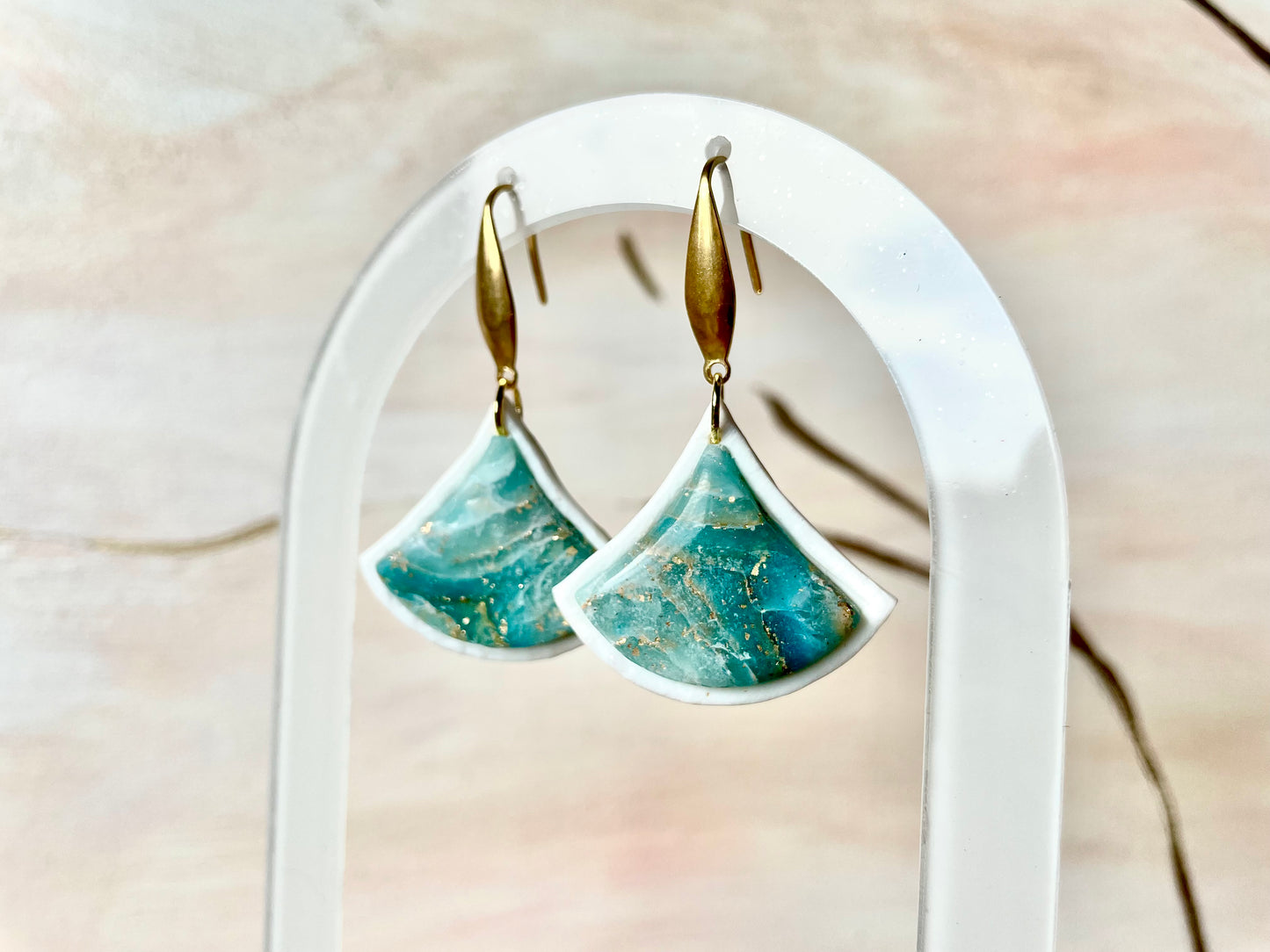 Boucles d’oreilles avec fake stone jade pendant seigaiha ~