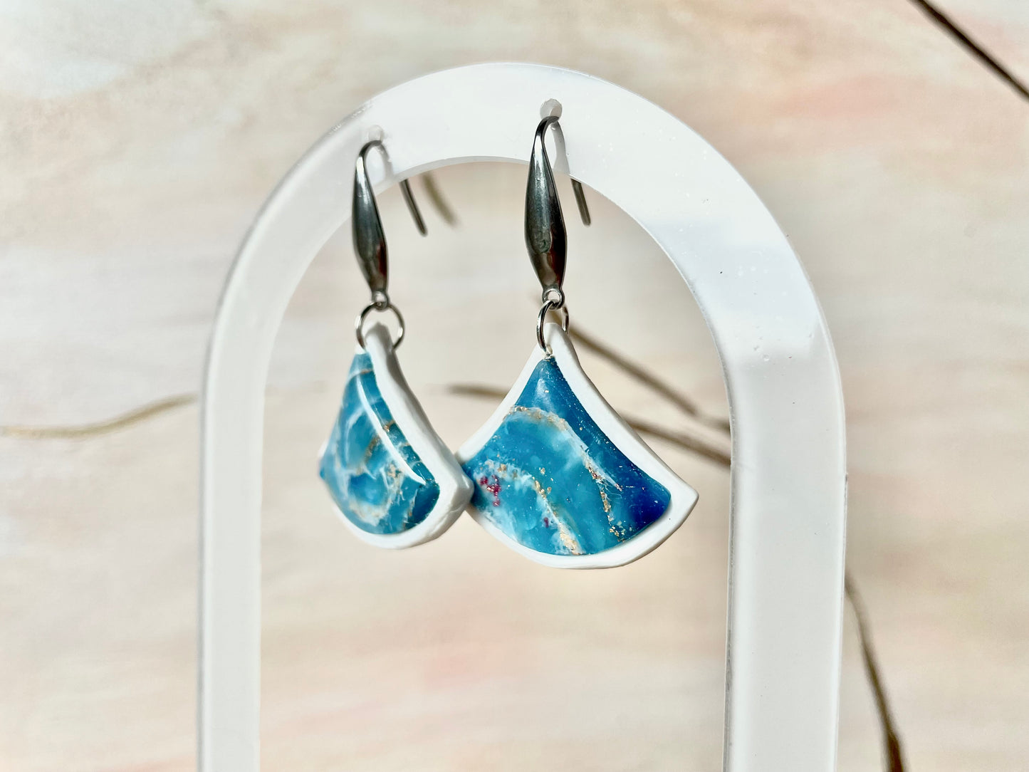 Boucles d’oreilles avec fake stone azur pendants seigaiha ~