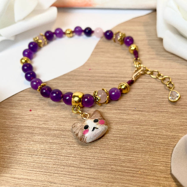 Bracelet personnalisable en pierres naturelles et petit chat