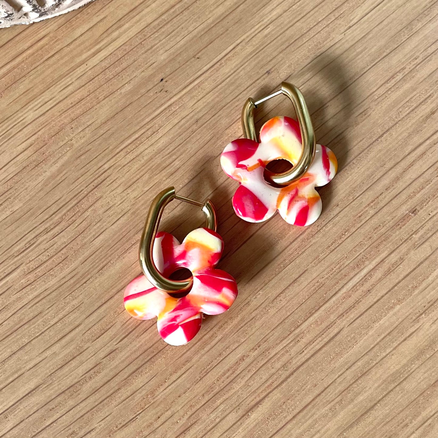 Boucles interchangeables fleurs rouges orange