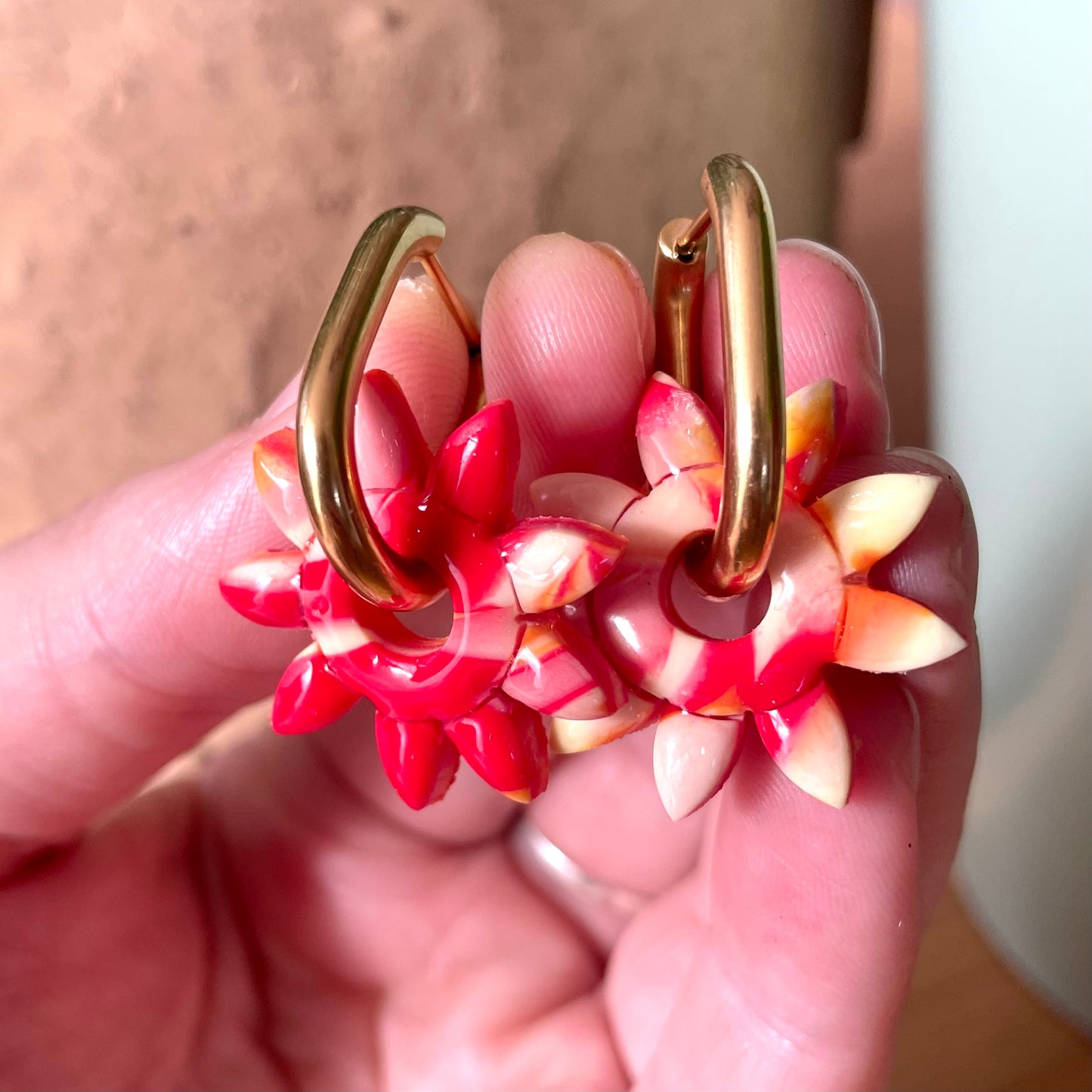 Boucles interchangeables fleurs soleil rouges orange