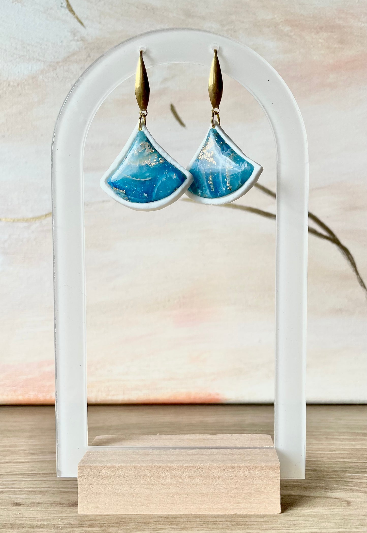 Boucles d’oreilles avec fake stone azur pendants seigaiha ~