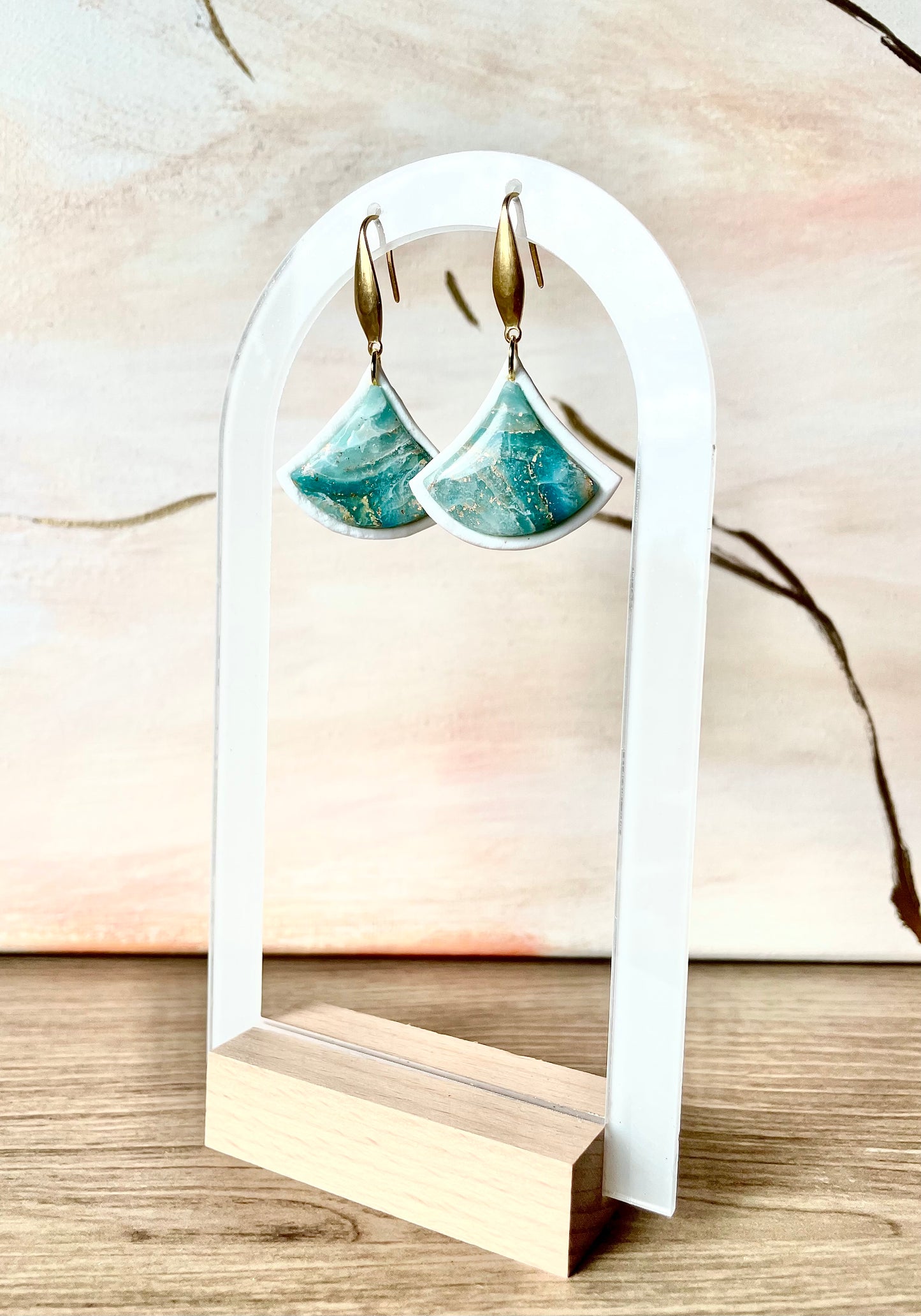 Boucles d’oreilles avec fake stone jade pendant seigaiha ~