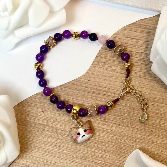 Bracelet personnalisable en pierres naturelles et petit chat