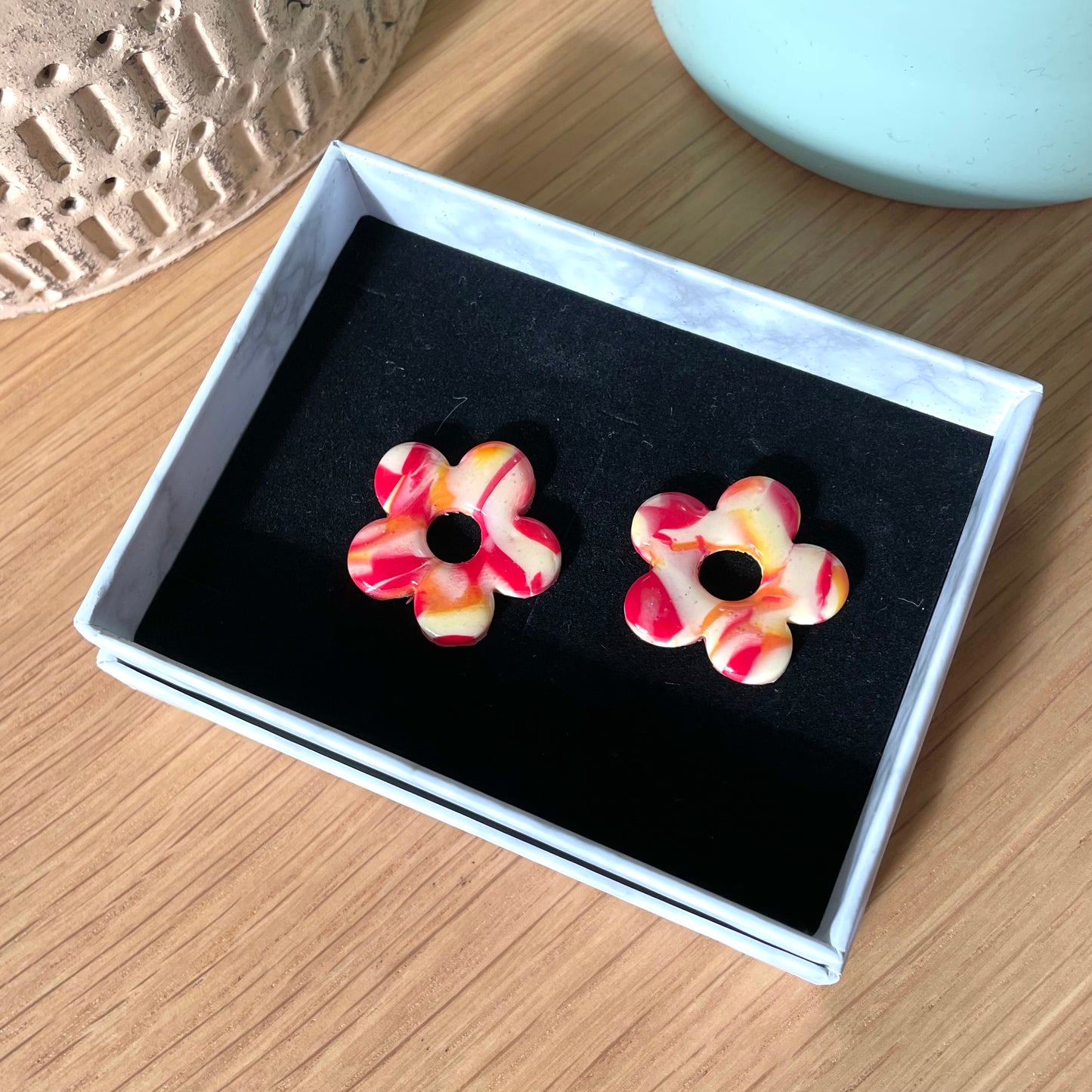 Boucles interchangeables fleurs rouges orange
