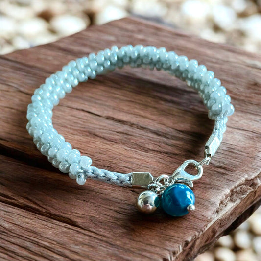 Bracelet kumihimo gris métallique