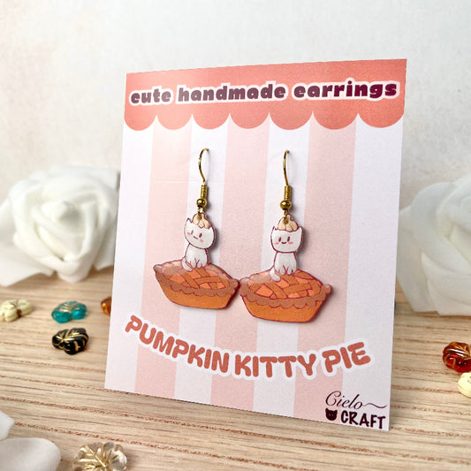Boucles automne petit chat sur tarte citrouille - bijoux cielo craft
