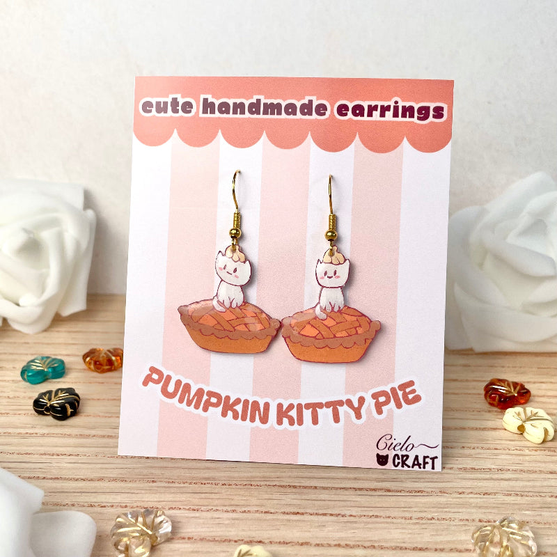 Boucles automne petit chat sur tarte citrouille - bijoux cielo craft
