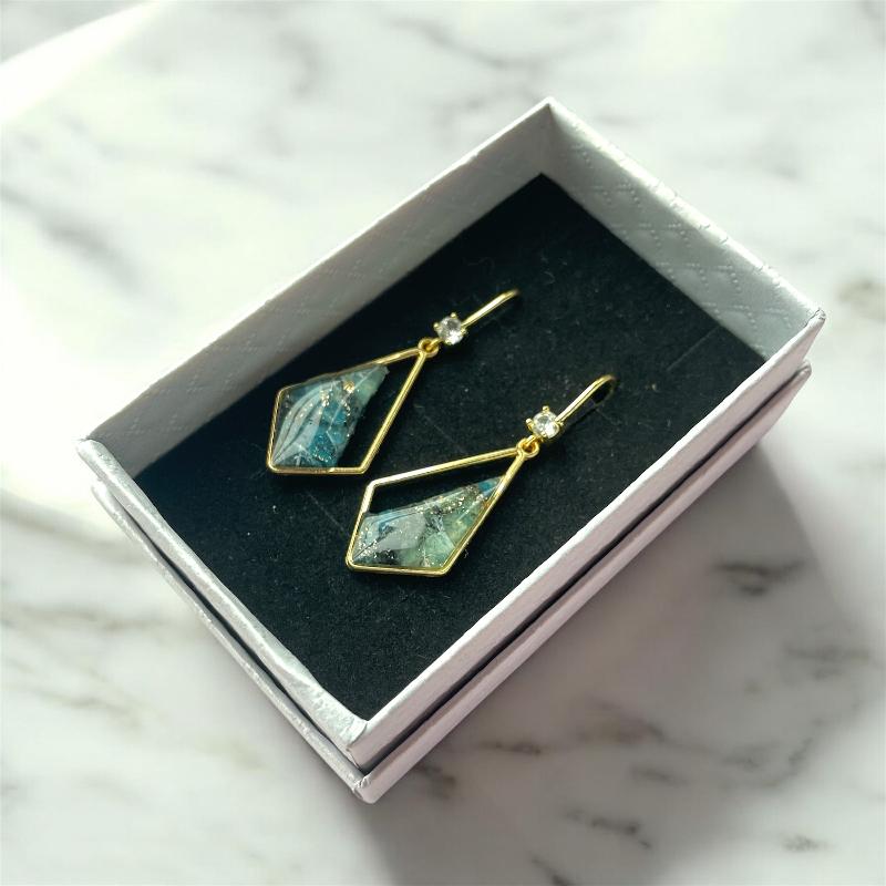 Boucles d'oreilles lozange effet lapiz lazuli bijoux cielo craft