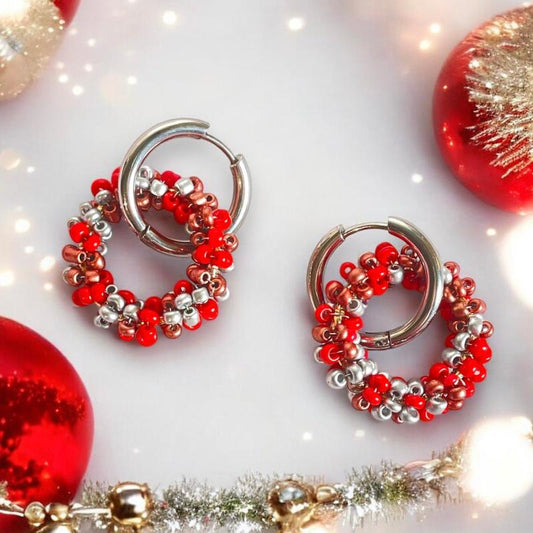 Boucles d'oreilles interchangeables rouge et argent - bijoux cielo craft