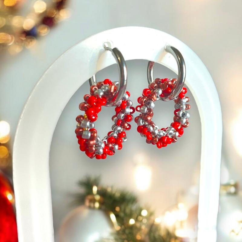 Boucles d'oreilles interchangeables rouge et argent - bijoux cielo craft