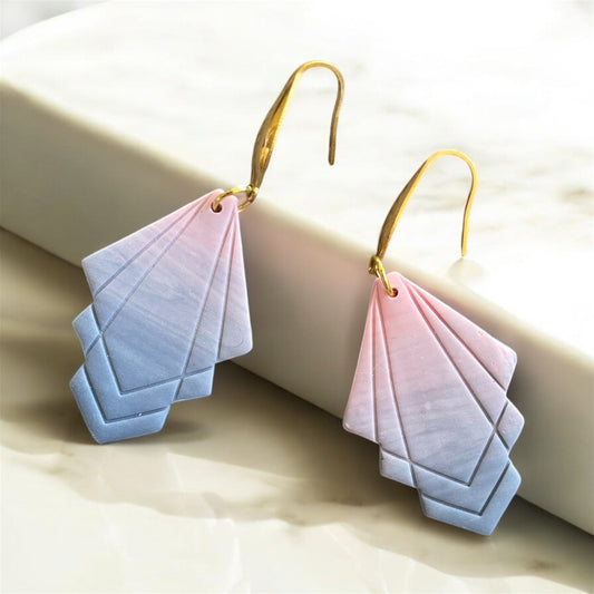 Boucles d'oreilles roses et bleues pendantes - bijoux cielo craft