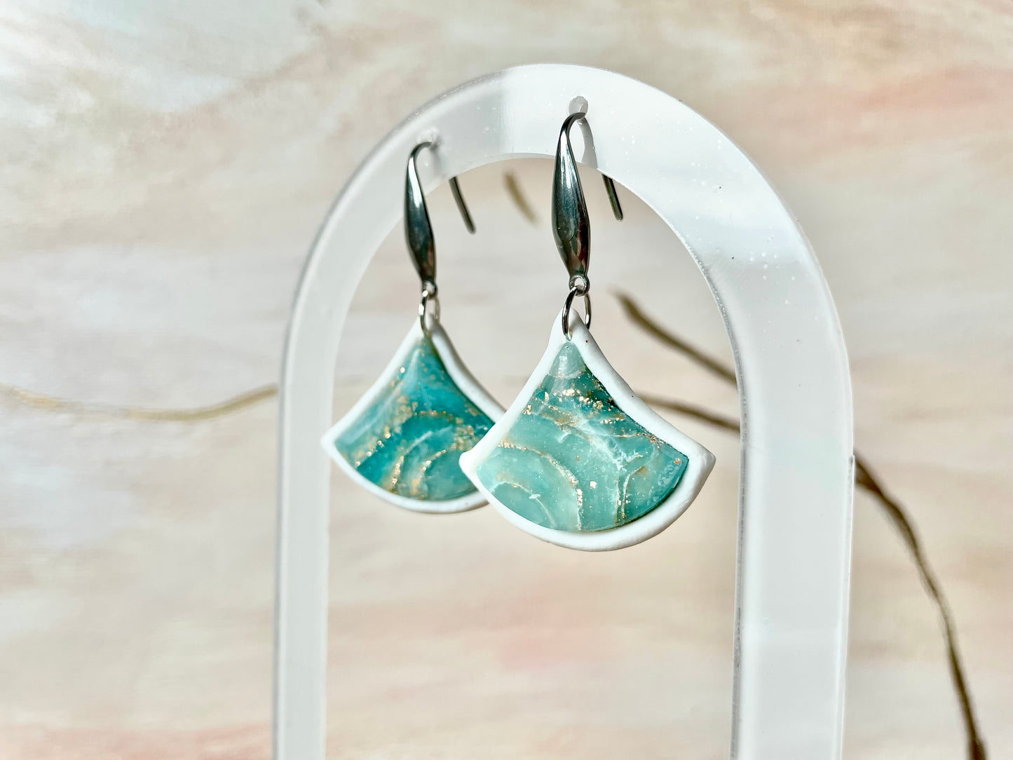 Boucles d’oreilles avec fake stone jade pendant seigaiha ~