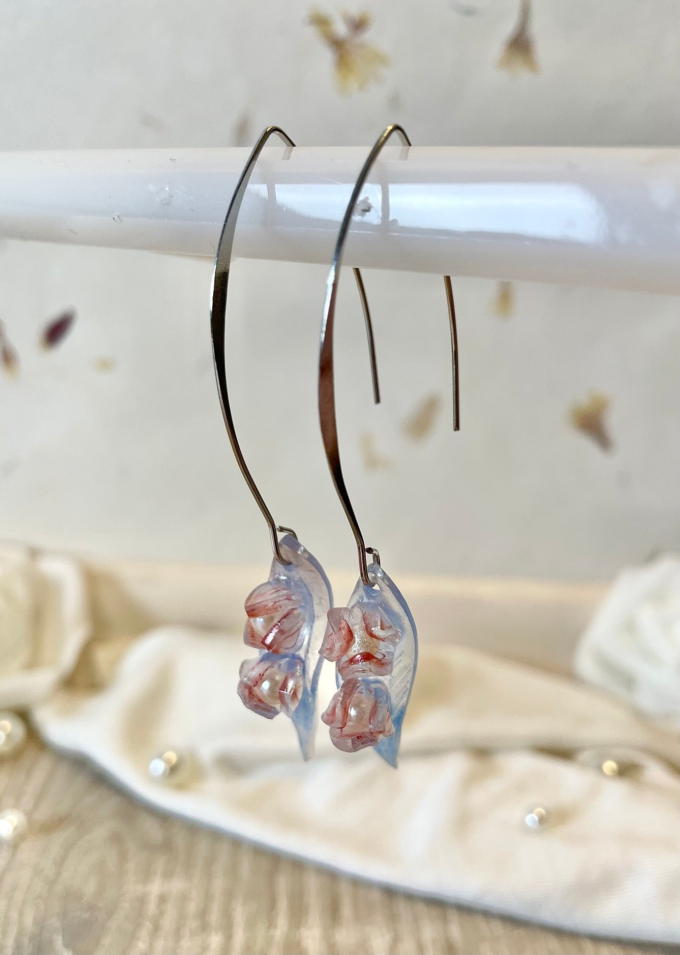 Boucles d'oreilles petites fleurs et feuille ~