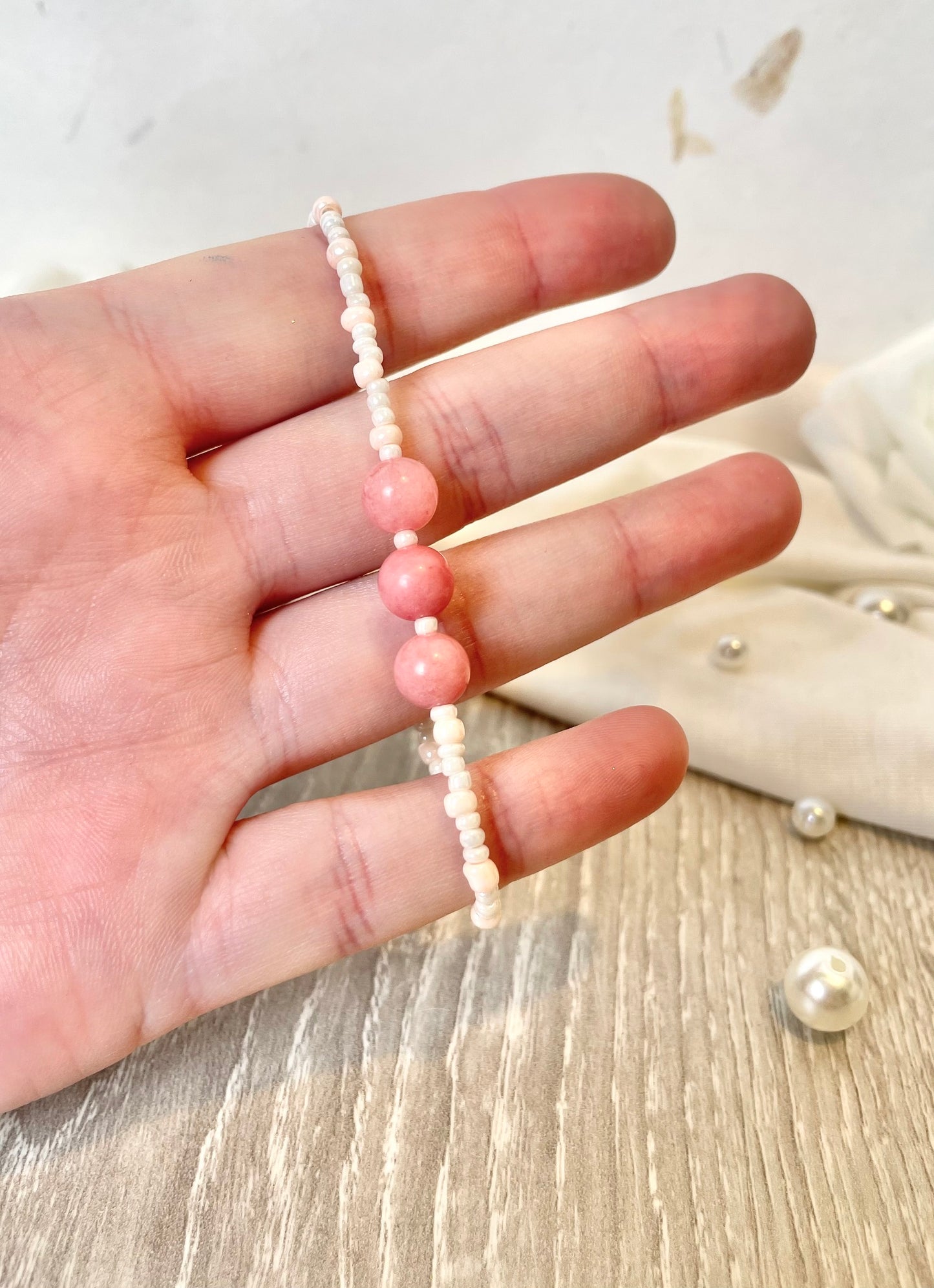 Bracelet avec pierres naturelles de rhodonite rose ~