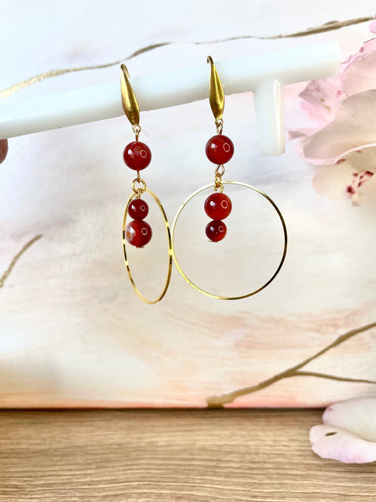 Boucles d'oreilles en pierres naturelles de cornaline rouge~