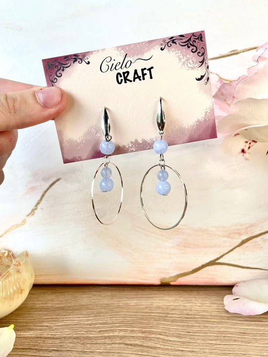 Boucles d'oreilles en pierres naturelles de quartz bleu~