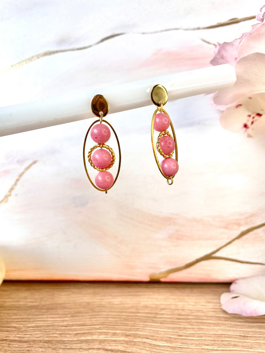 Boucles d'oreilles en pierres naturelles de rhodonite ~