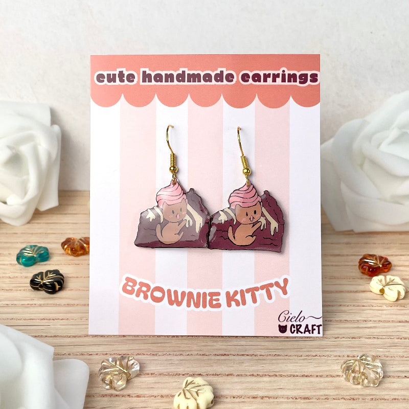 Boucles d'oreilles avec chat brownie bijoux cielo craft