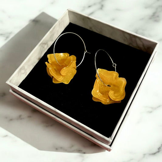 boucles d'oreilles fleurs sur anneaux orange tangerine - bijoux cielo craft