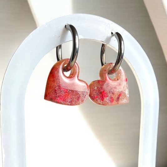 Boucles d'oreilles interchangeables cœurs en résine rose - bijoux cielo craft