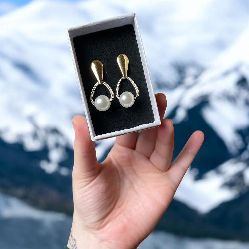 boucles doreilles geometriques et perle bijoux cielo craft