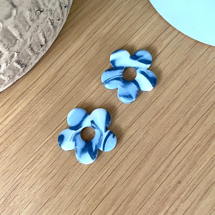 Boucles d'oreilles interchangeables bleues marbrées - Bijoux Cielo Craft