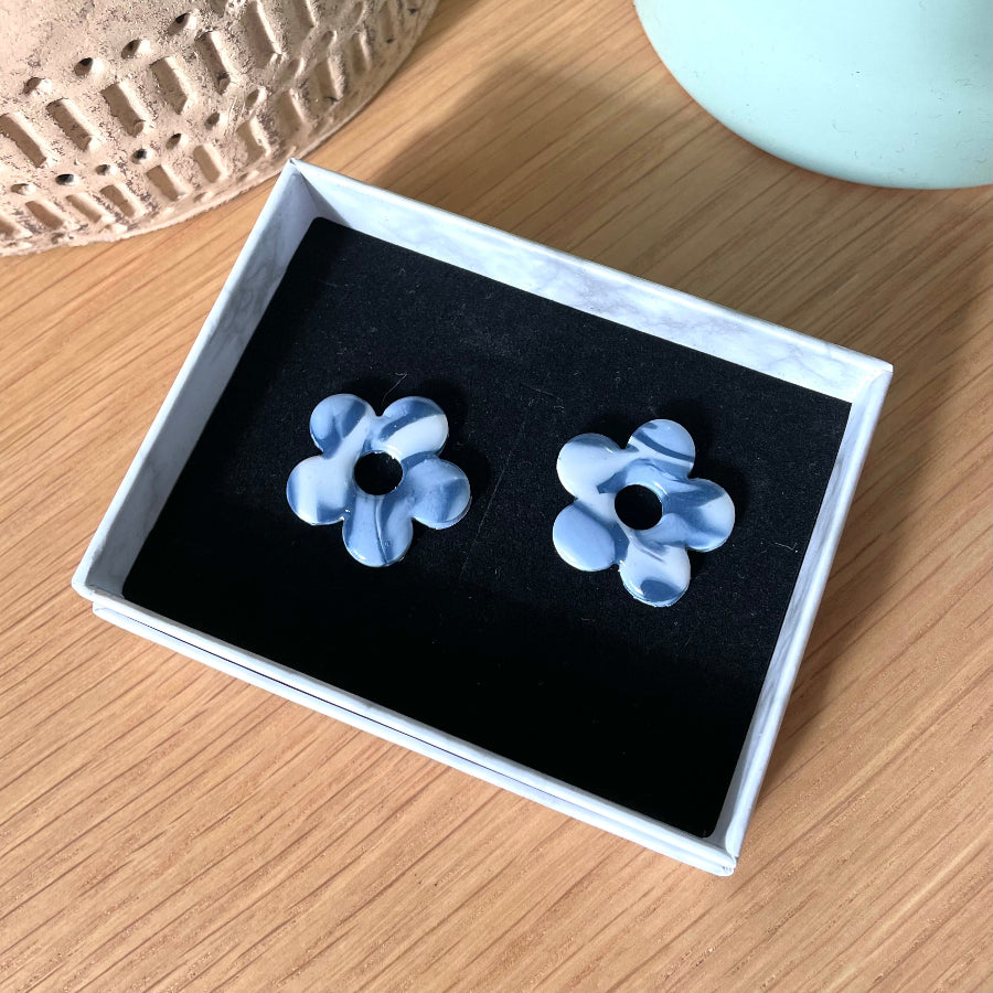 Boucles d'oreilles interchangeables bleues marbrées - Bijoux Cielo Craft