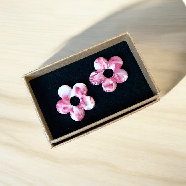 Boucles d'oreilles interchangeables fleurs fuschia - bijoux cielo craft