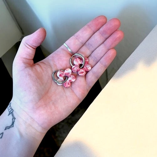 Boucles d'oreilles interchangeables fleurs fuschia - bijoux cielo craft