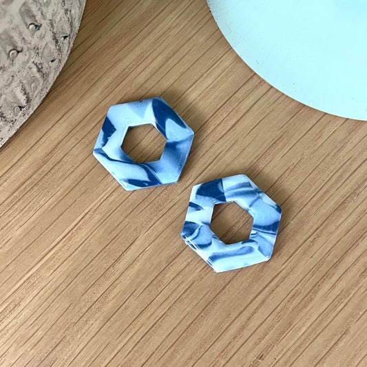 Boucles d'oreilles interchangeables bleues marbrées - Bijoux Cielo Craft