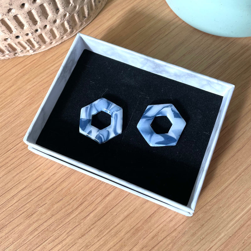 Boucles d'oreilles interchangeables bleues marbrées - Bijoux Cielo Craft