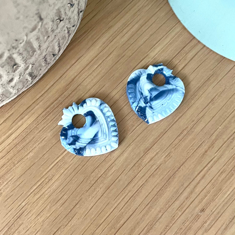 Boucles d'oreilles interchangeables bleues marbrées - Bijoux Cielo Craft