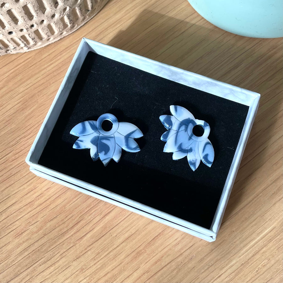 Boucles d'oreilles interchangeables bleues marbrées - Bijoux Cielo Craft