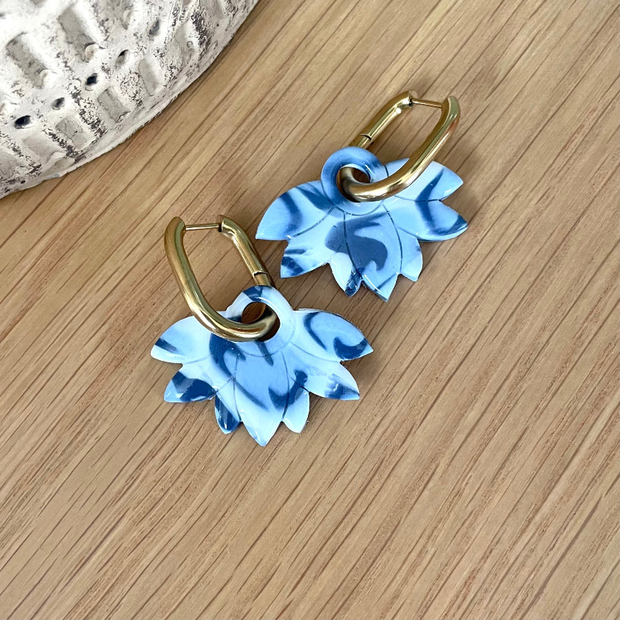 Boucles d'oreilles interchangeables bleues marbrées - Bijoux Cielo Craft