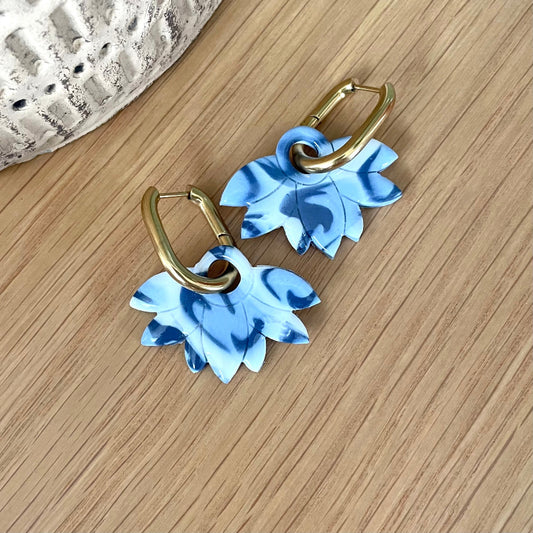 Boucles d'oreilles interchangeables bleues marbrées - Bijoux Cielo Craft