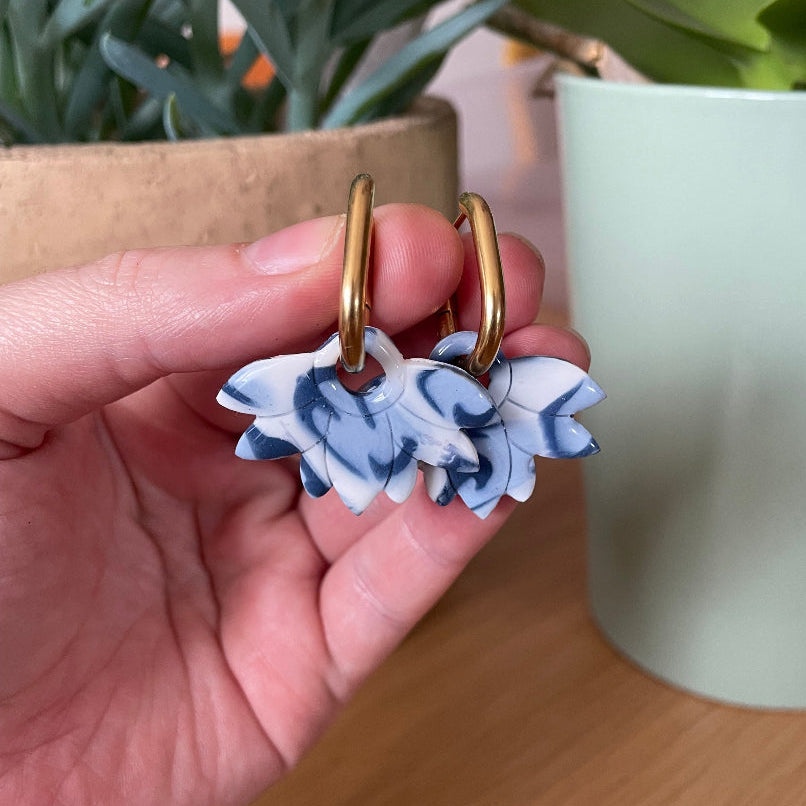 Boucles d'oreilles interchangeables bleues marbrées - Bijoux Cielo Craft