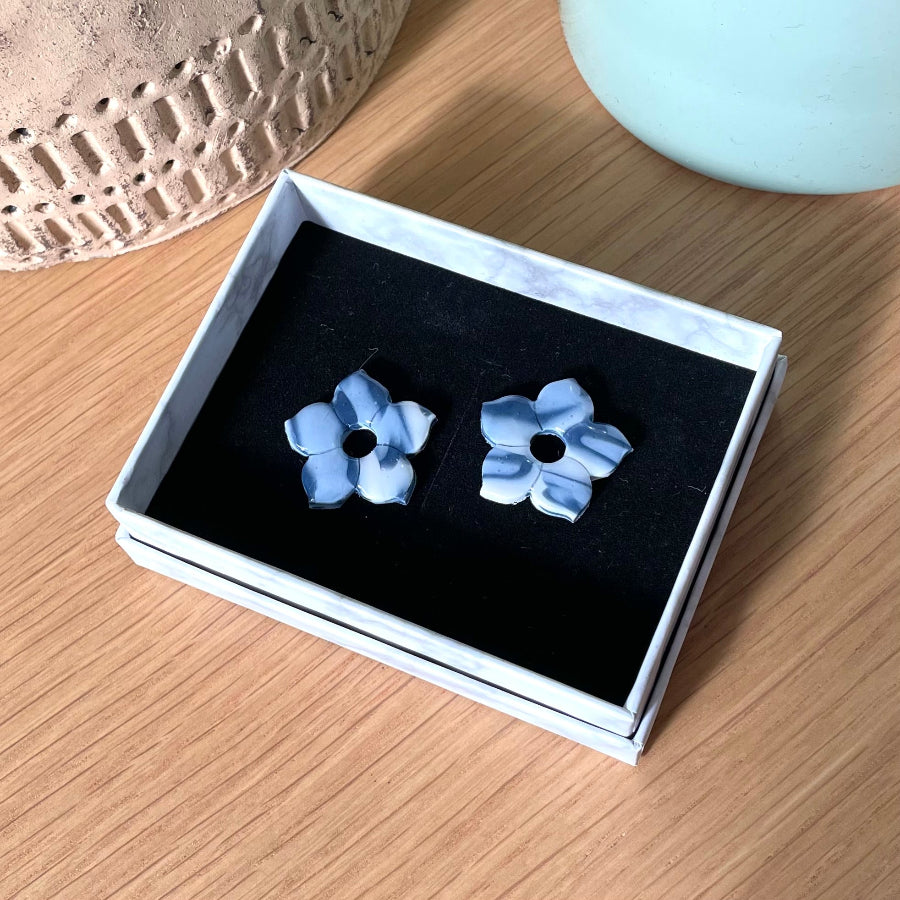 Boucles d'oreilles interchangeables bleues marbrées - Bijoux Cielo Craft
