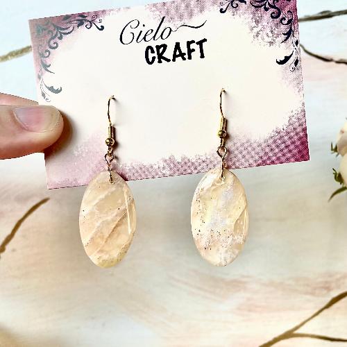 Boucles d'oreilles ovales effet marbré ivoire - bijoux cielo craft