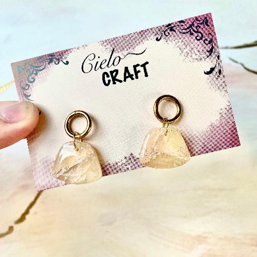 Boucles d'oreilles sacs effet marbré ivoire - bijoux cielo craft