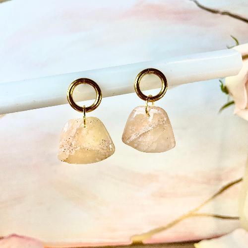 Boucles d'oreilles sacs effet marbré ivoire - bijoux cielo craft
