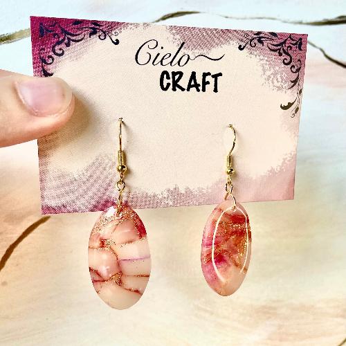 Boucles d'oreilles ovales à effet marbre corail - bijoux cielo craft
