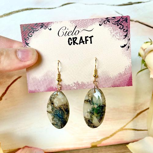 Boucles d'oreilles en pendantes ovales effet marbre noir - Bijoux cielo craft
