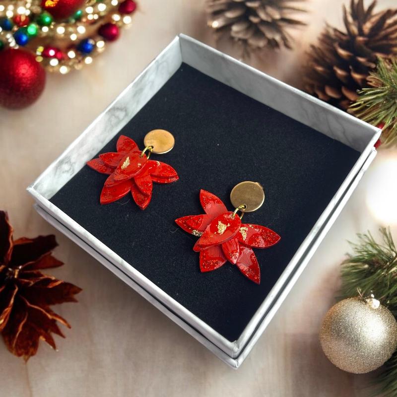 Boucles d'oreilles rouge pendant feuilles papillon bijoux cielo craft