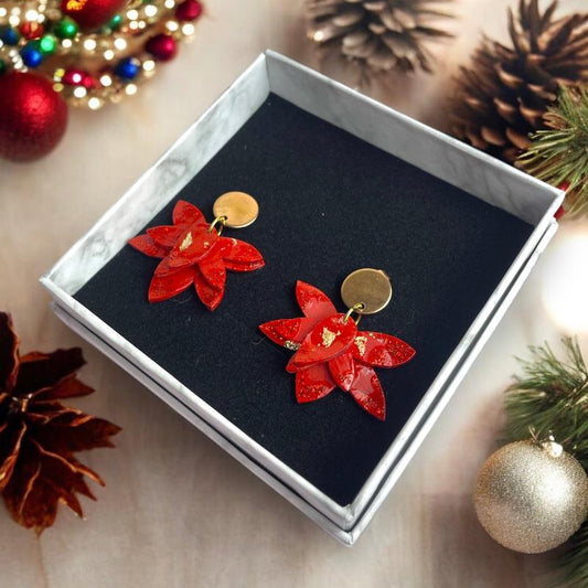 Boucles d'oreilles rouge pendant feuilles papillon bijoux cielo craft