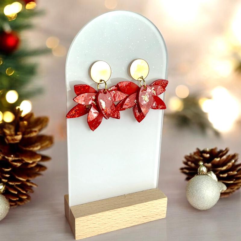 Boucles d'oreilles rouge pendant feuilles papillon bijoux cielo craft