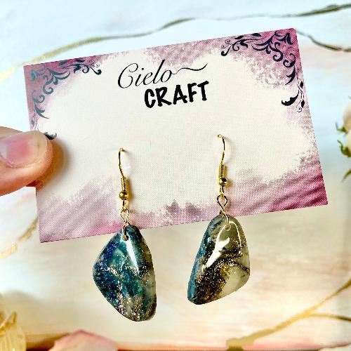 Boucles d'oreilles en pendantes effet marbre noir - Bijoux cielo craft