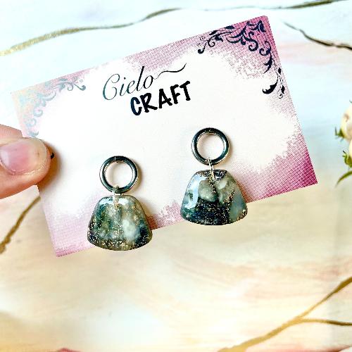 Boucles d'oreilles en pendantes sacs effet marbre noir - Bijoux cielo craft