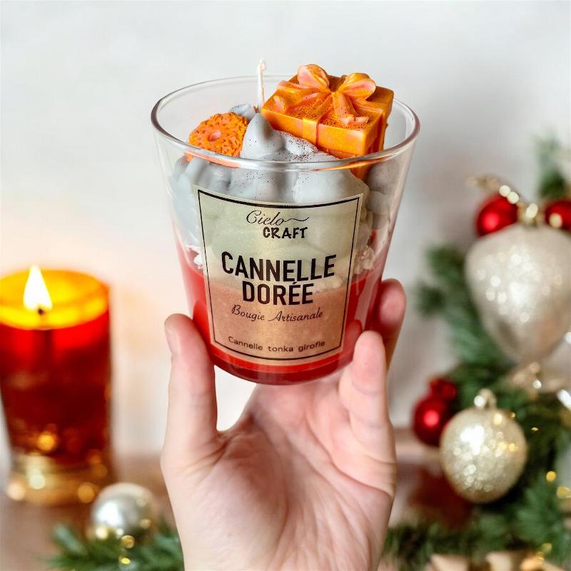 bougie artisanale de noël parfum cannelle - bijoux cielo craft